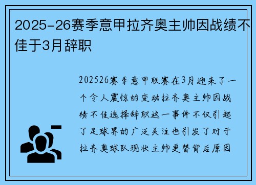 2025-26赛季意甲拉齐奥主帅因战绩不佳于3月辞职